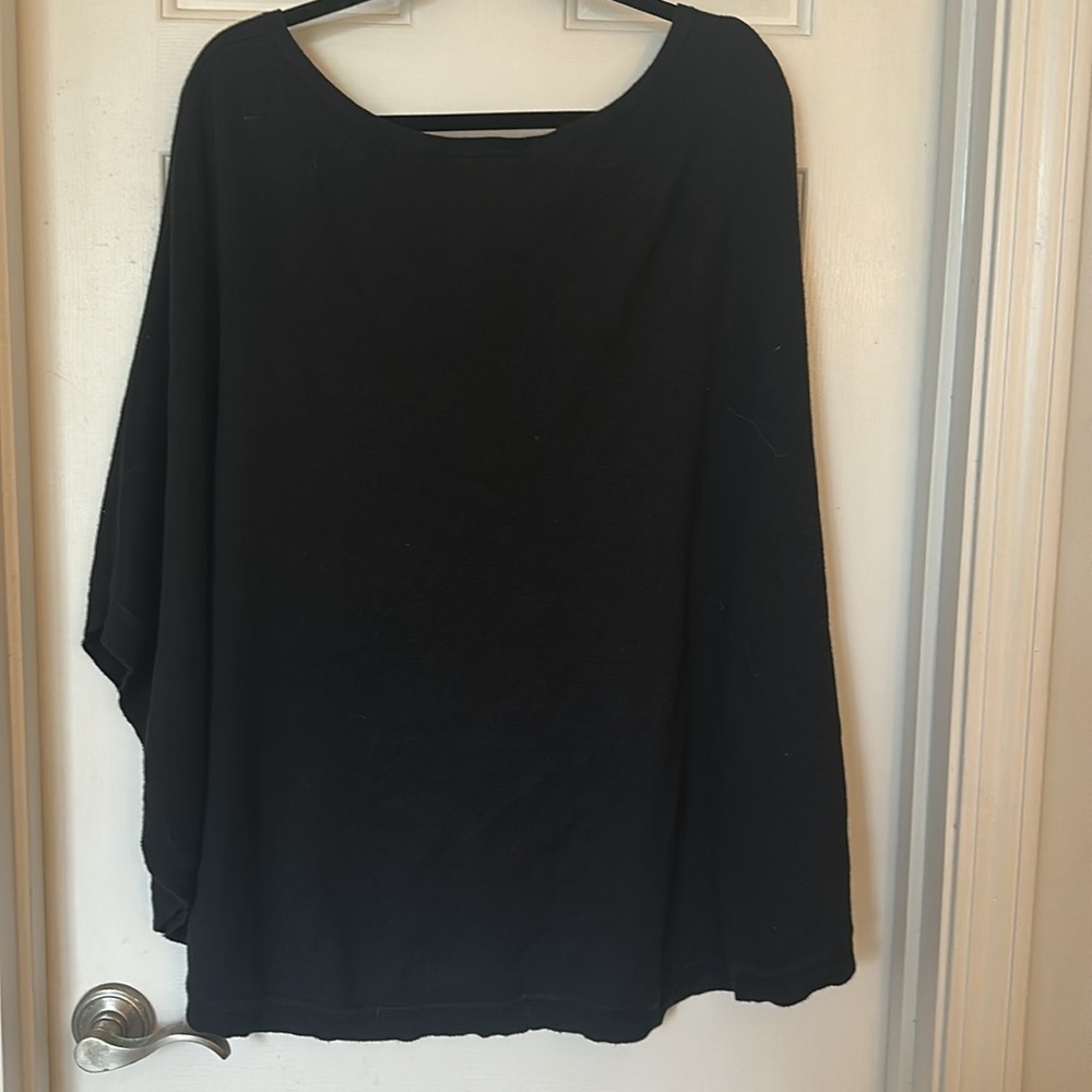 Talbots black cotton blend poncho keyhole bow detail - Picture 3 of 4